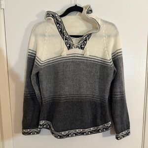 Gray and White Women's Sweater Acrylic Wool Blend Small Hooded Pullover Sweater
